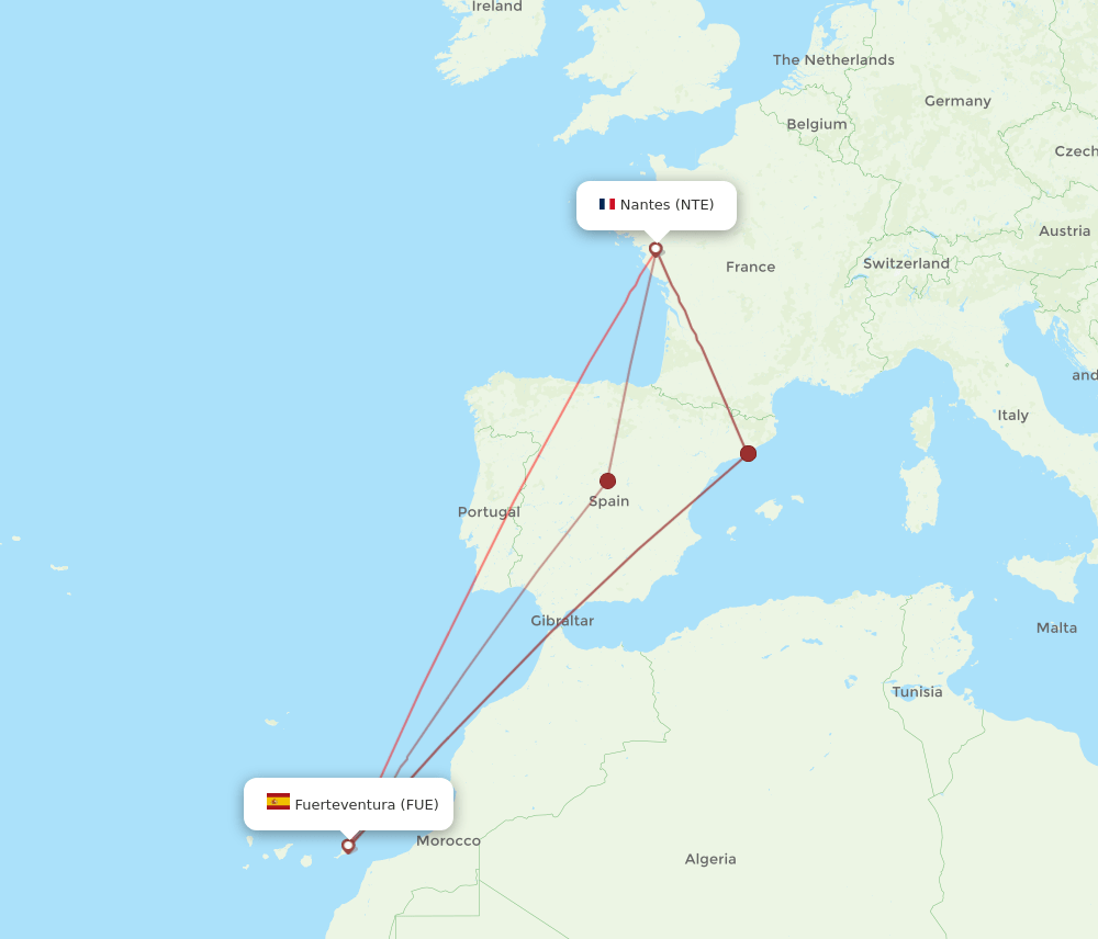 NTE-FUE flight routes