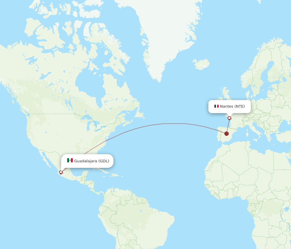 NTE-GDL flight routes