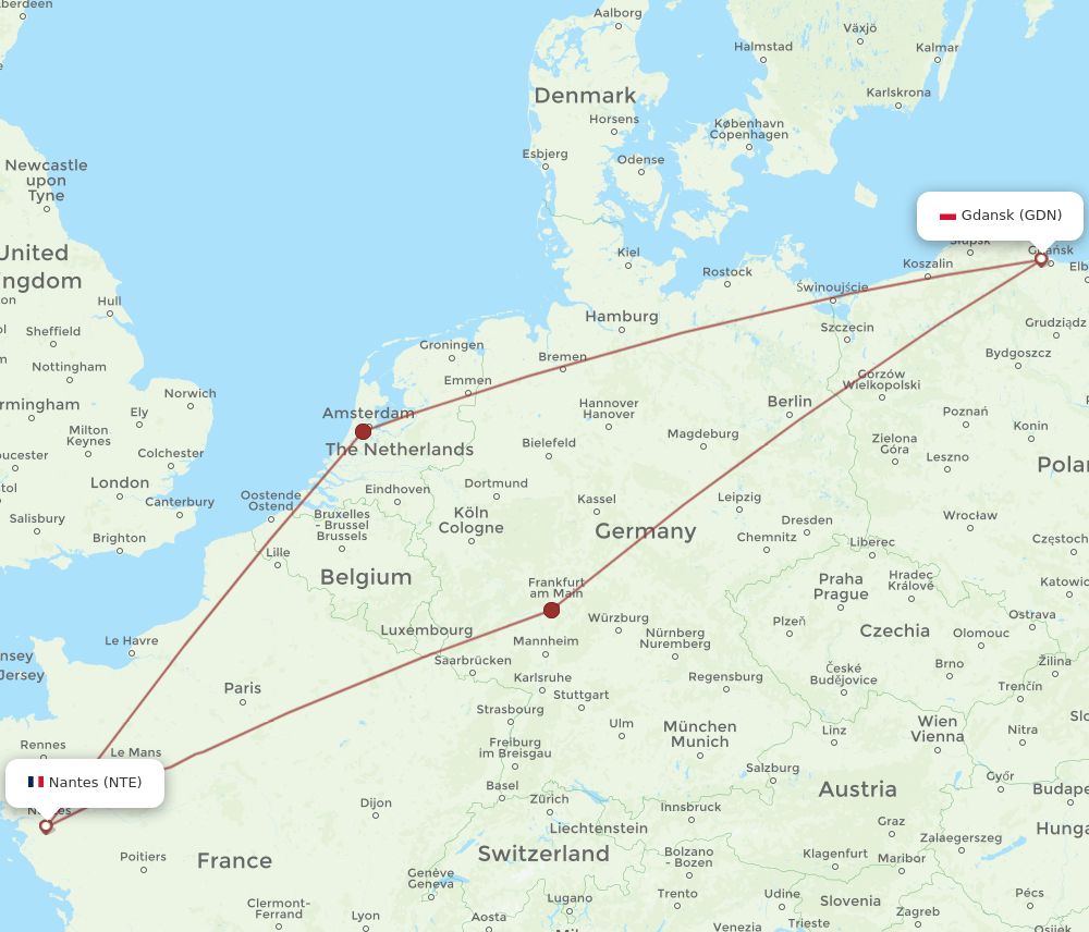 NTE-GDN flight routes