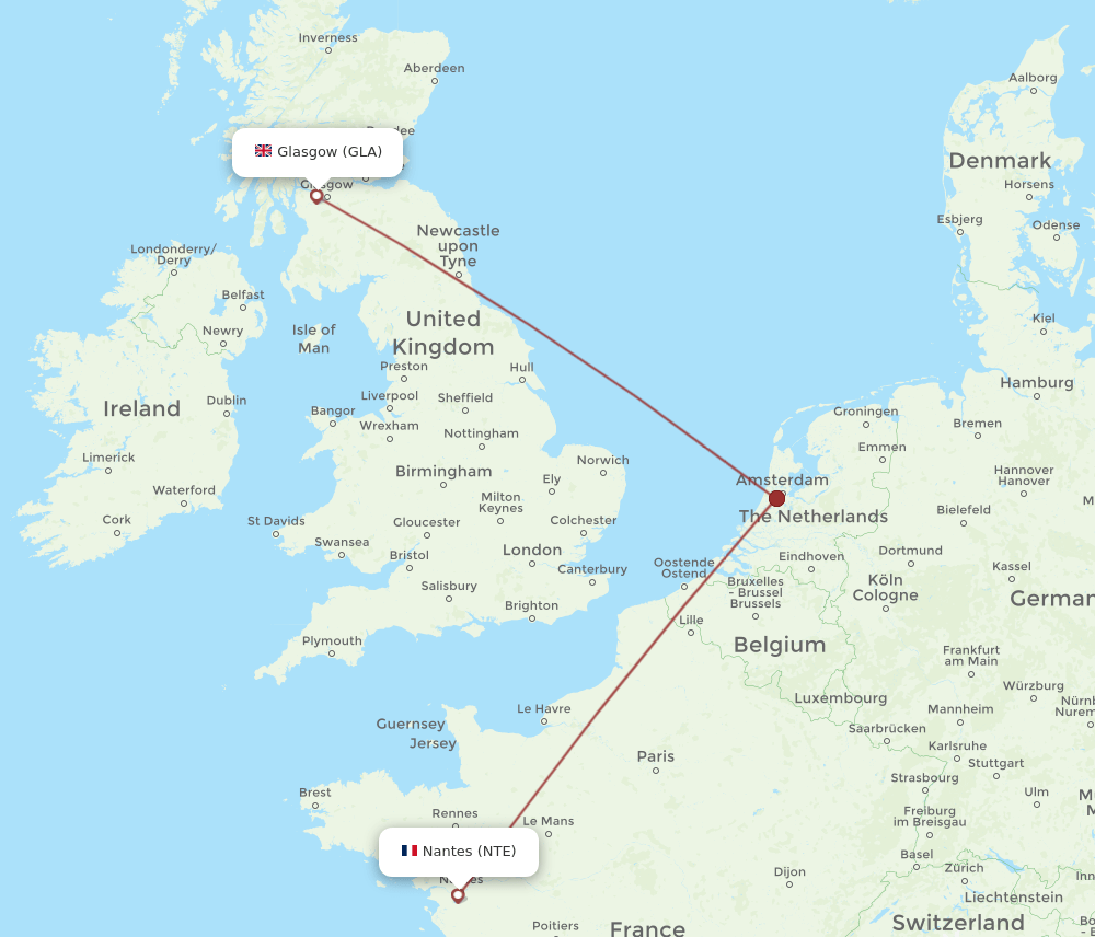 NTE-GLA flight routes