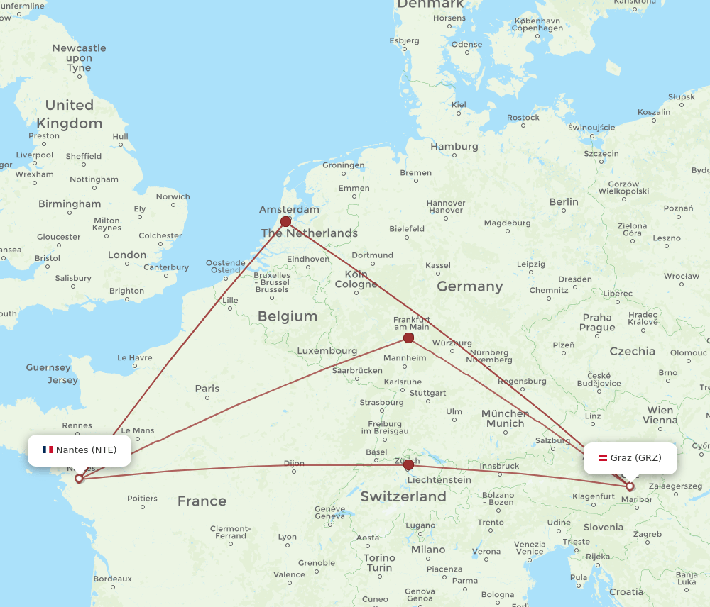 NTE-GRZ flight routes