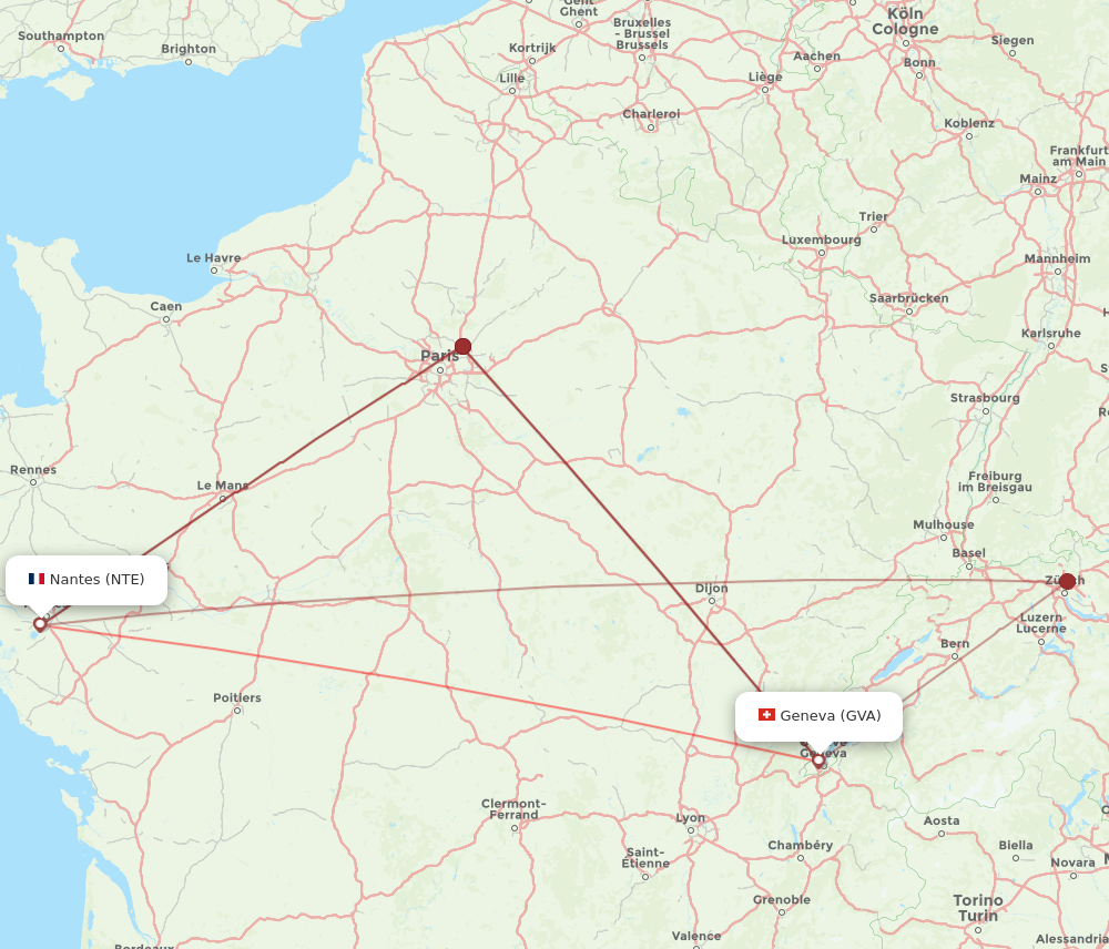 NTE to GVA flights and routes map