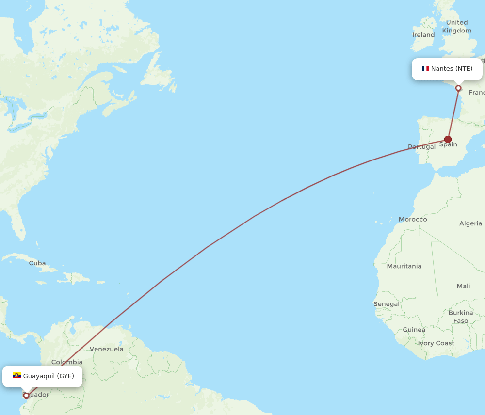 NTE to GYE flights and routes map