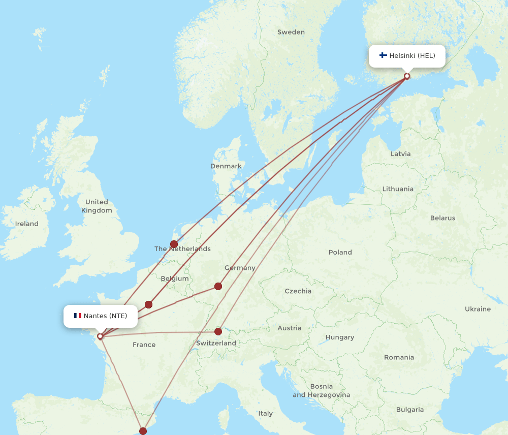 NTE to HEL flights and routes map