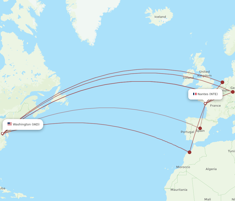 NTE-IAD flight routes