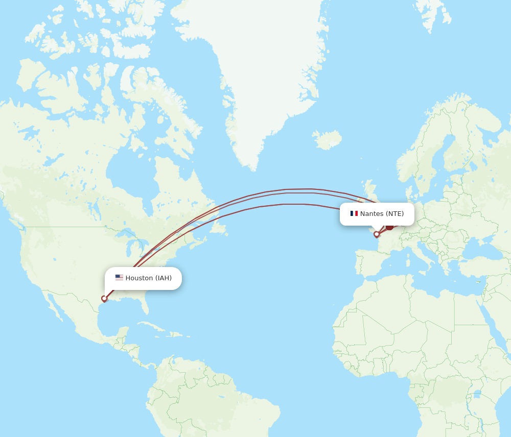 NTE to IAH flights and routes map