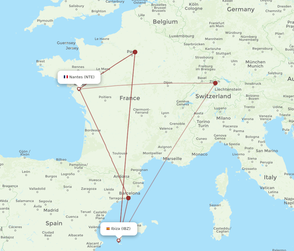 NTE-IBZ flight routes