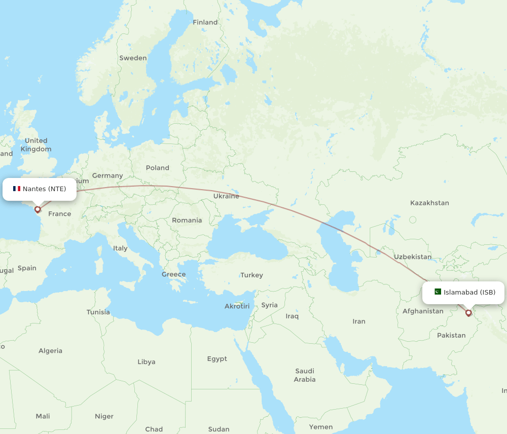 NTE to ISB flights and routes map