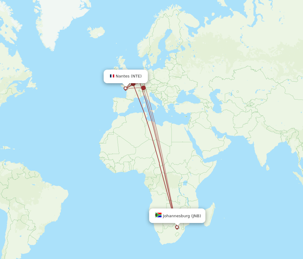 NTE-JNB flight routes