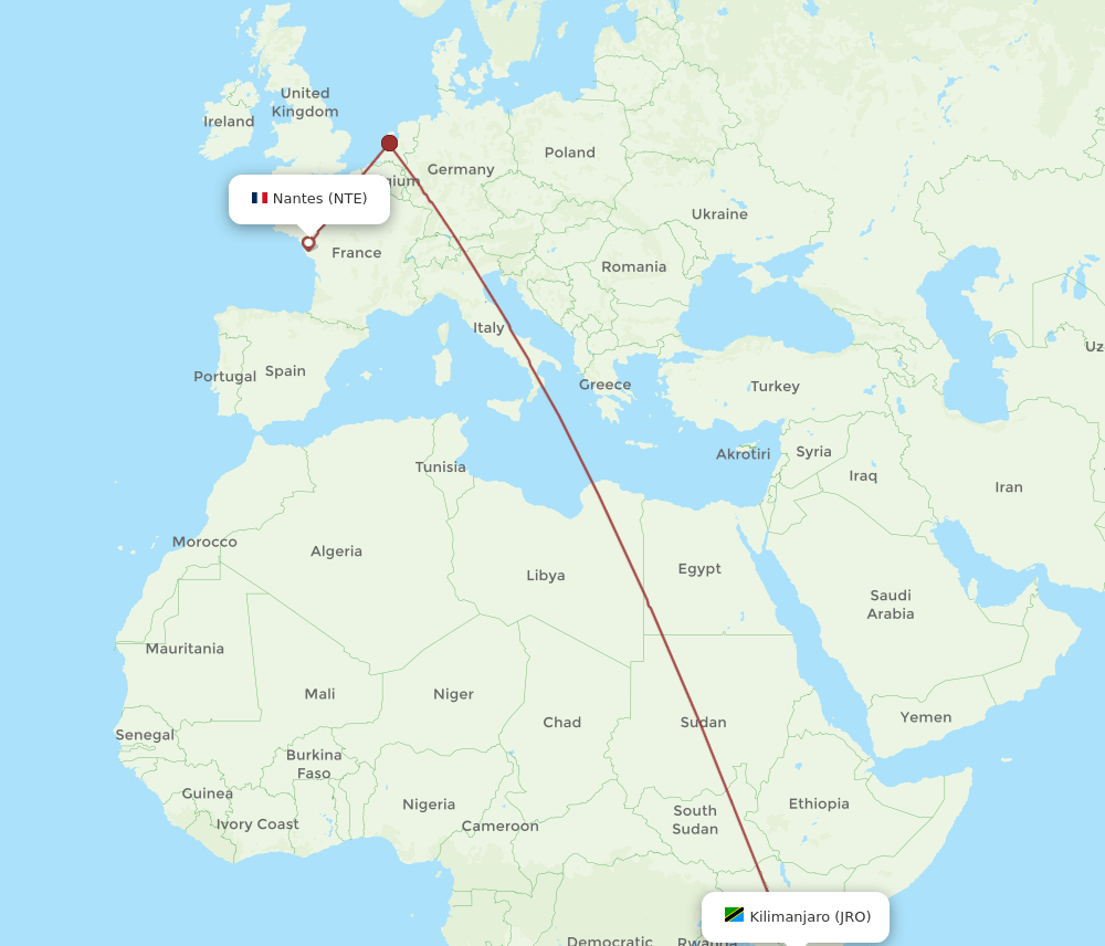 NTE-JRO flight routes