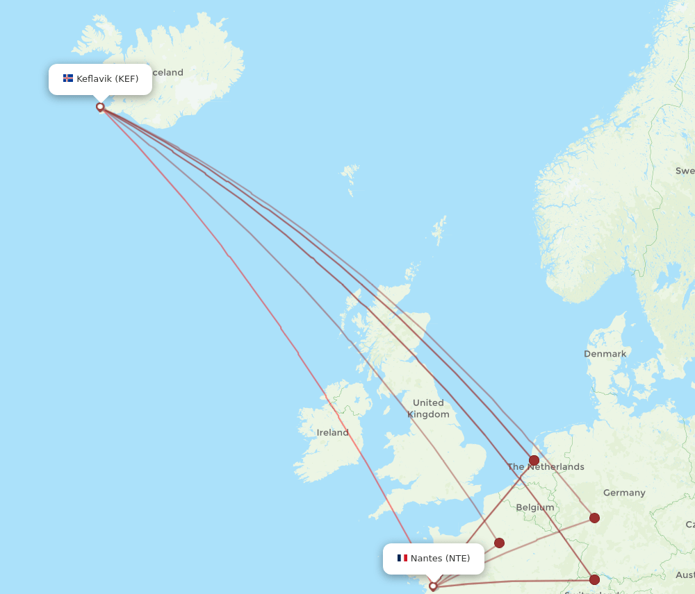 NTE-KEF flight routes