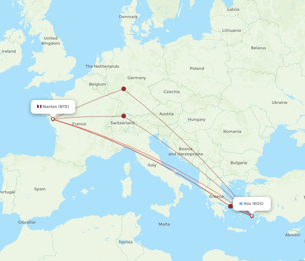 NTE-KGS flight routes