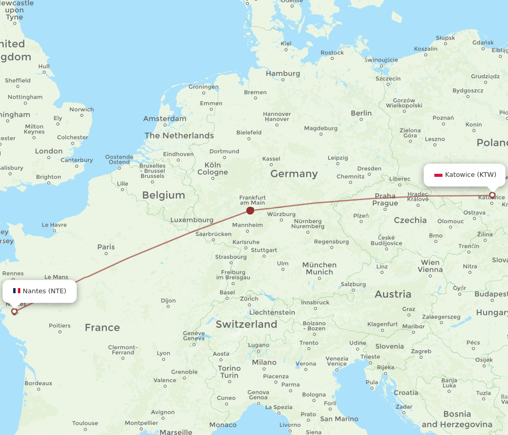 NTE-KTW flight routes