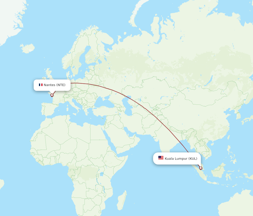 NTE to KUL flights and routes map
