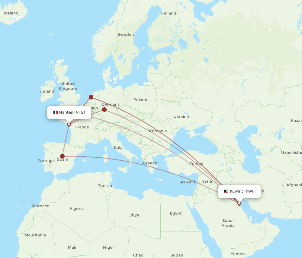NTE-KWI flight routes