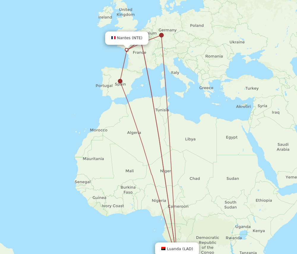 NTE-LAD flight routes