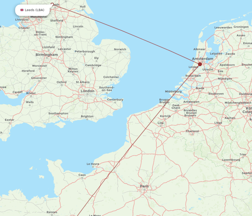 NTE to LBA flights and routes map