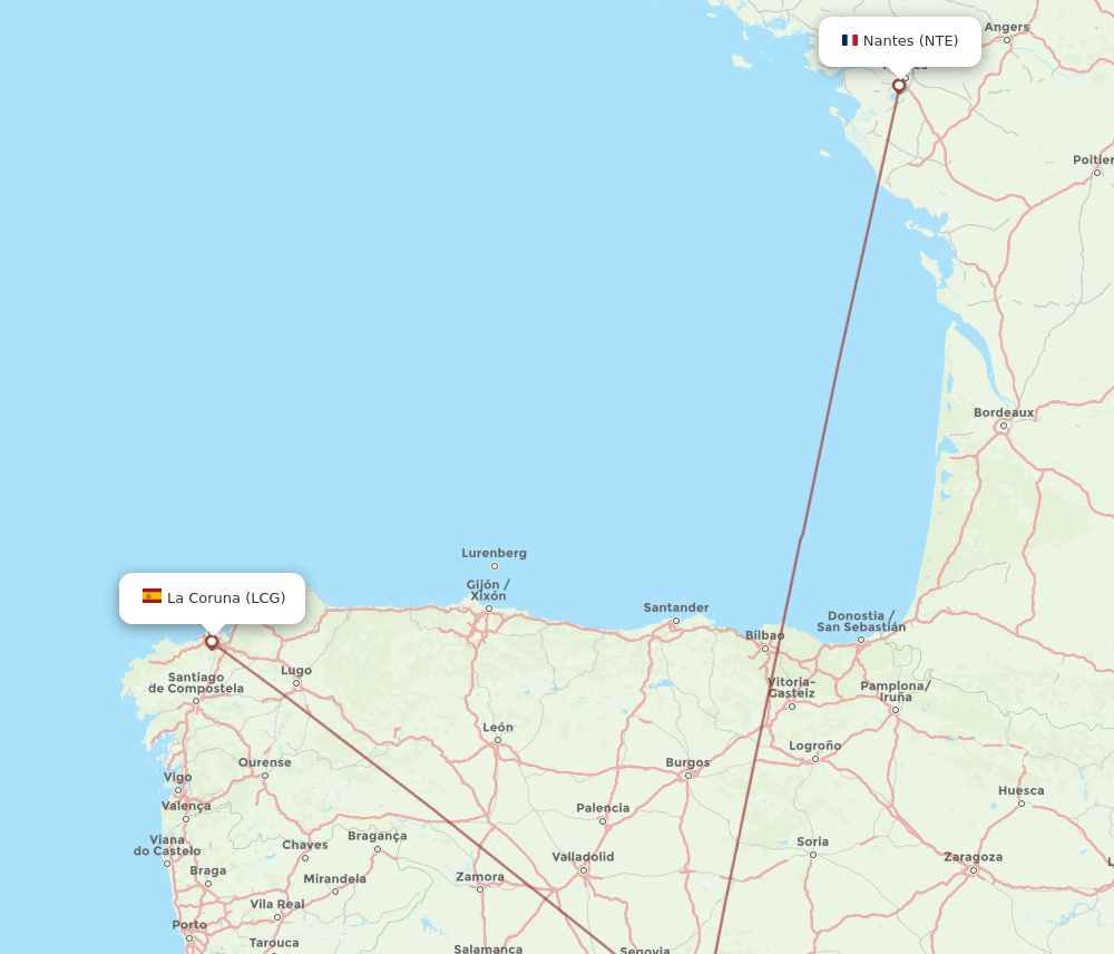 NTE-LCG flight routes