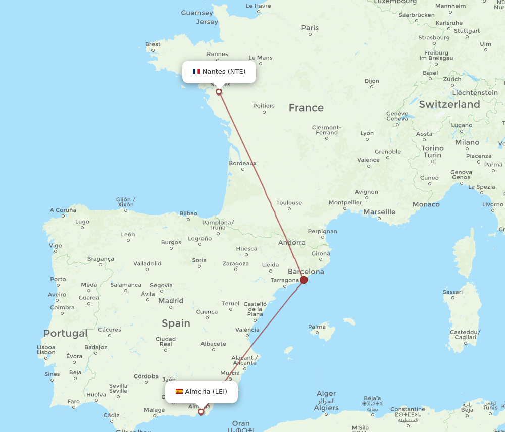 NTE-LEI flight routes