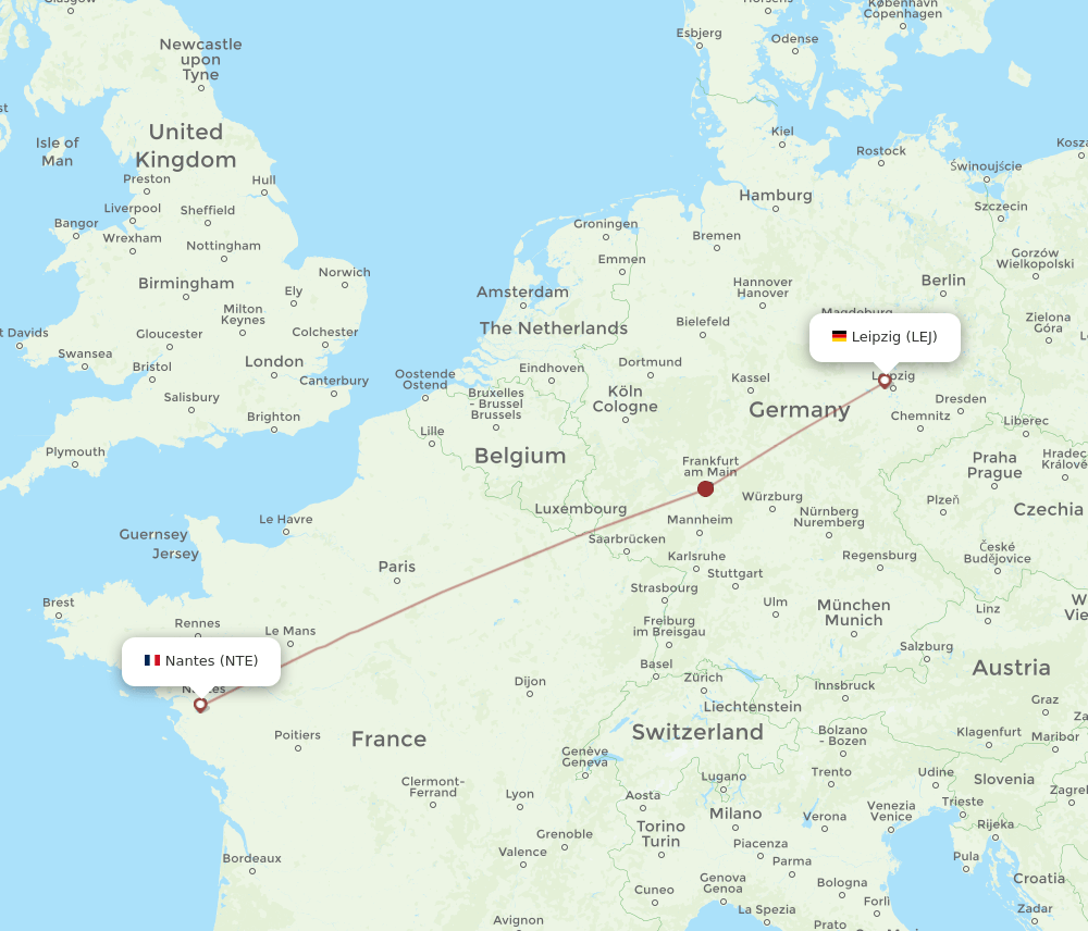 NTE to LEJ flights and routes map