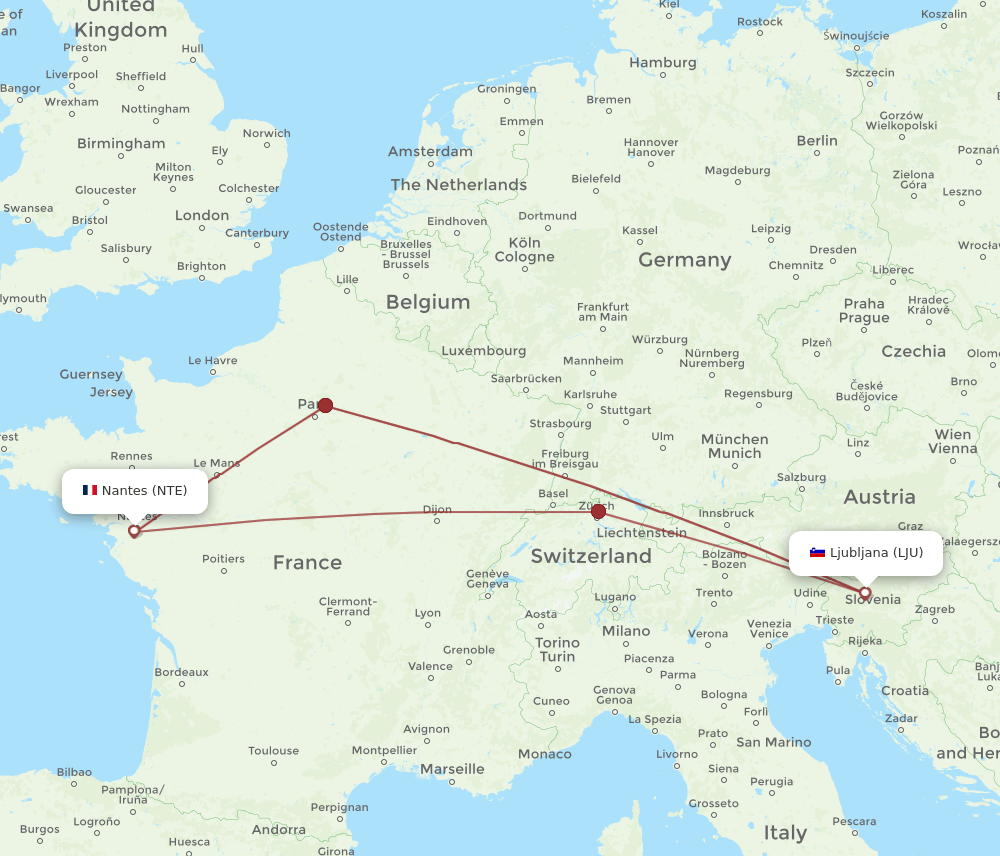 NTE-LJU flight routes