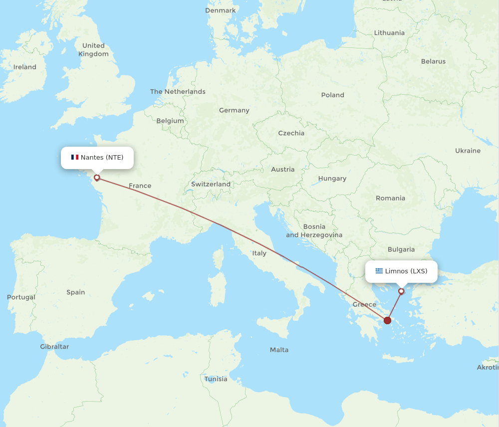 NTE-LXS flight routes