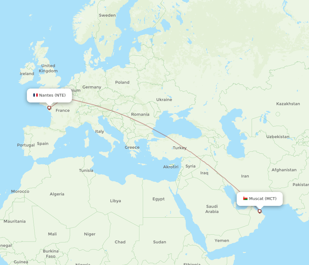 NTE to MCT flights and routes map