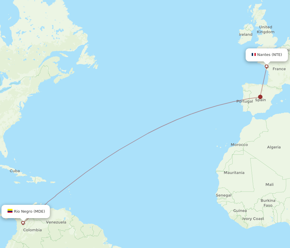 NTE-MDE flight routes
