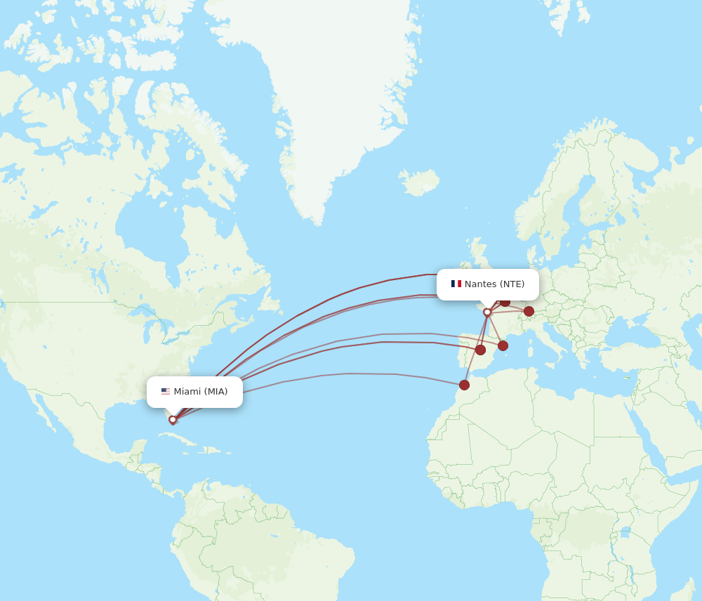 NTE-MIA flight routes