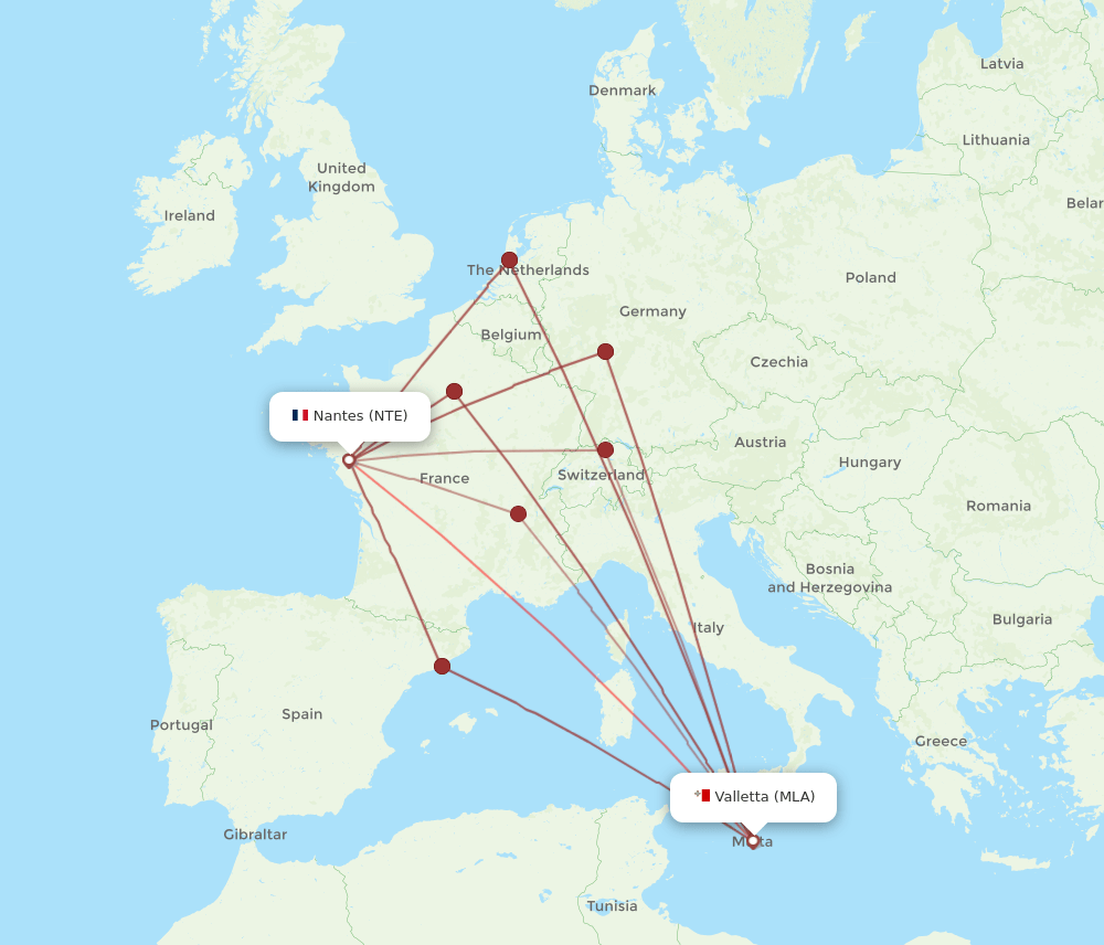 NTE-MLA flight routes