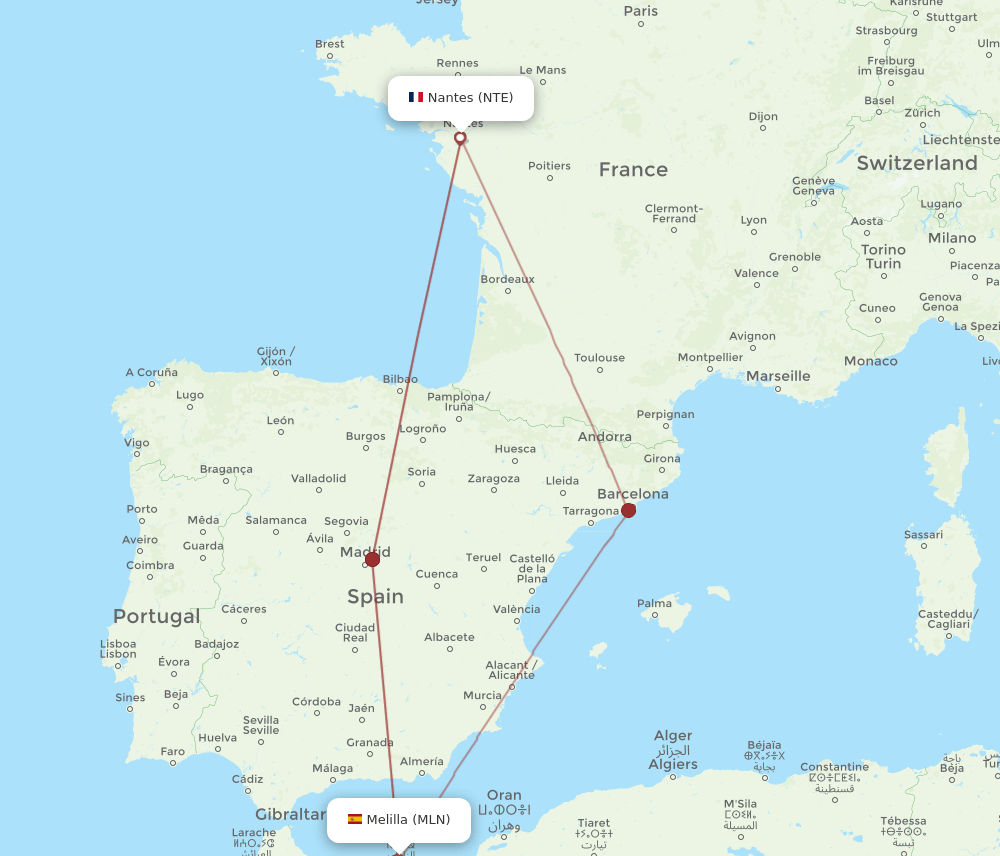 NTE-MLN flight routes