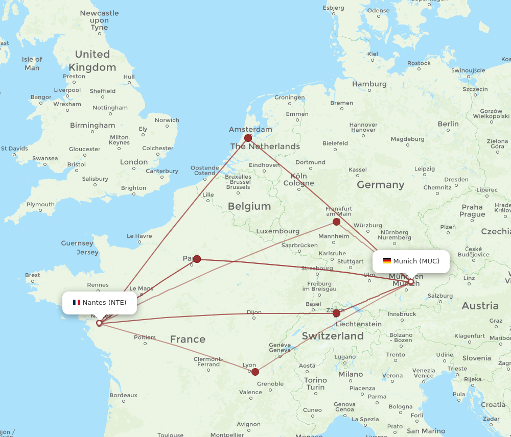 NTE to MUC flights and routes map