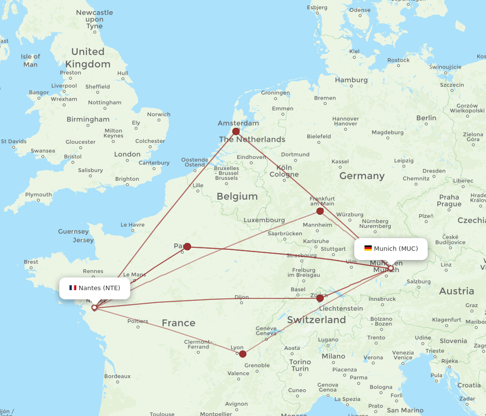 NTE-MUC flight routes