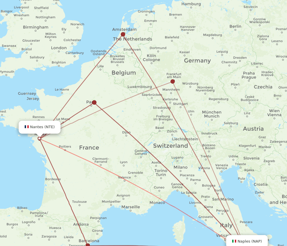 NTE to NAP flights and routes map