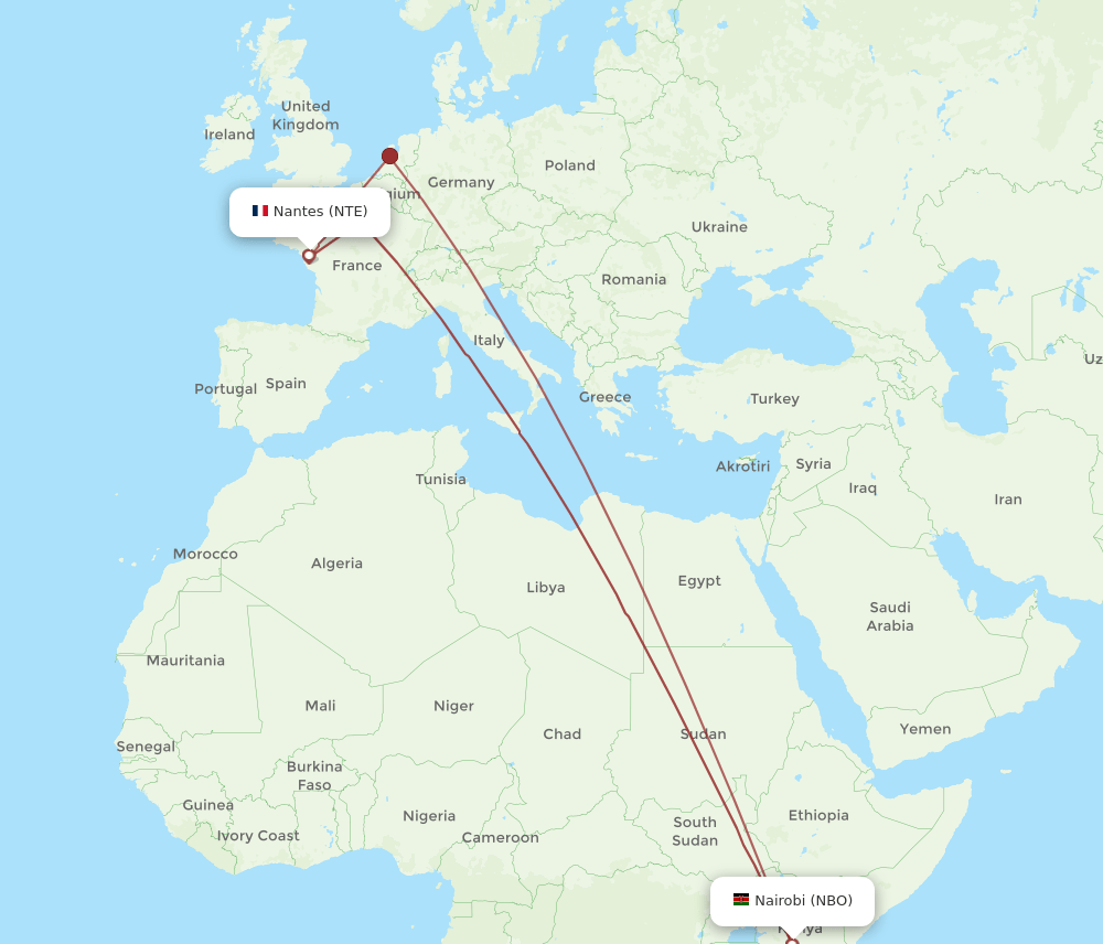 NTE-NBO flight routes