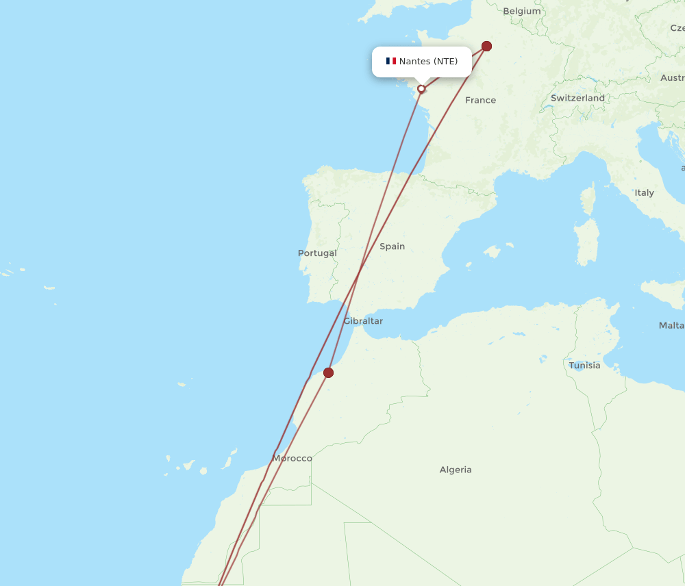 NTE to NKC flights and routes map