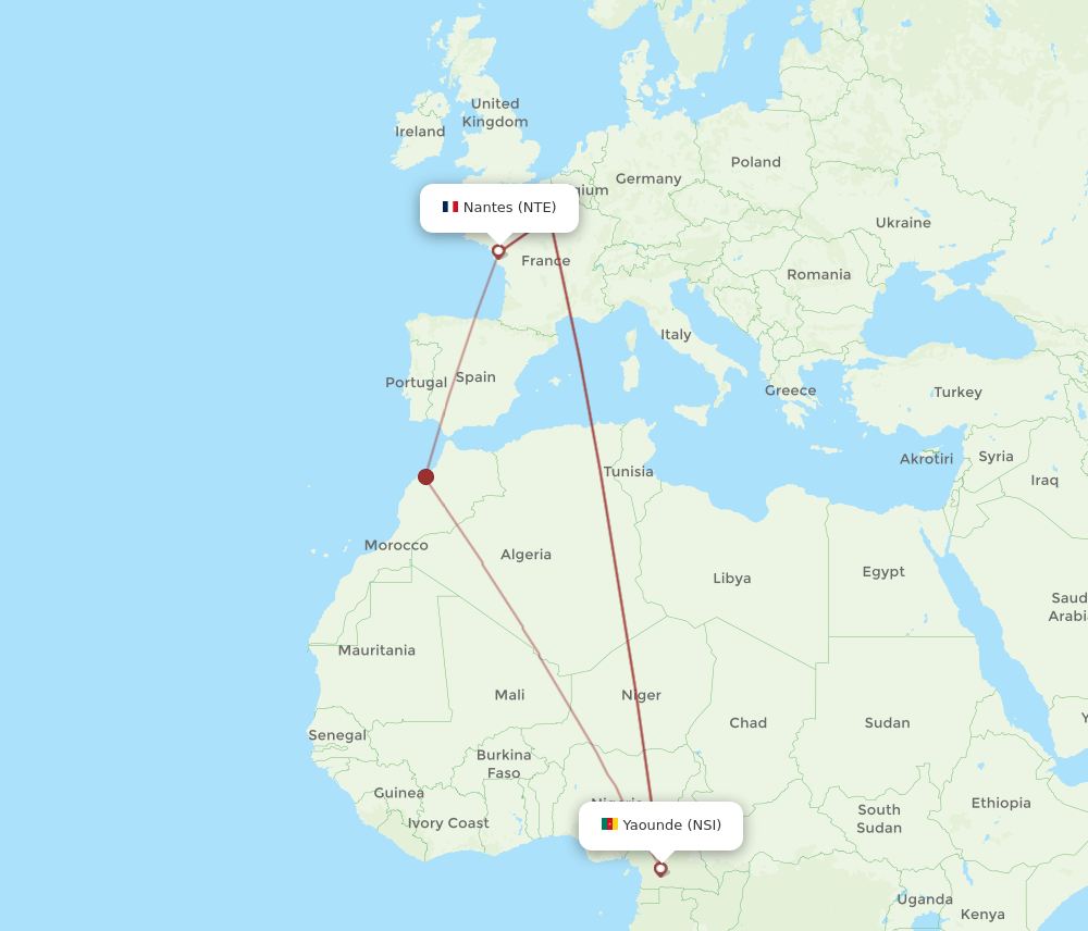 NTE to NSI flights and routes map