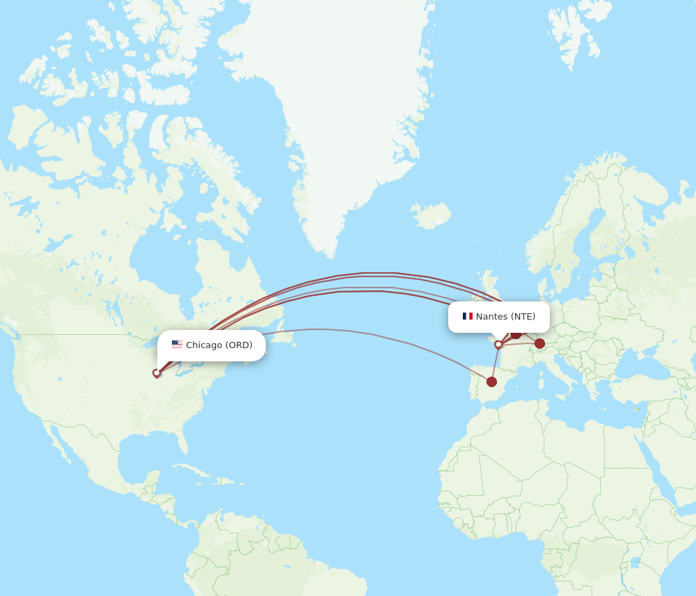 NTE to ORD flights and routes map