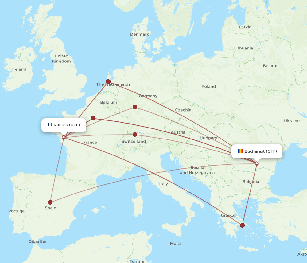 NTE to OTP flights and routes map