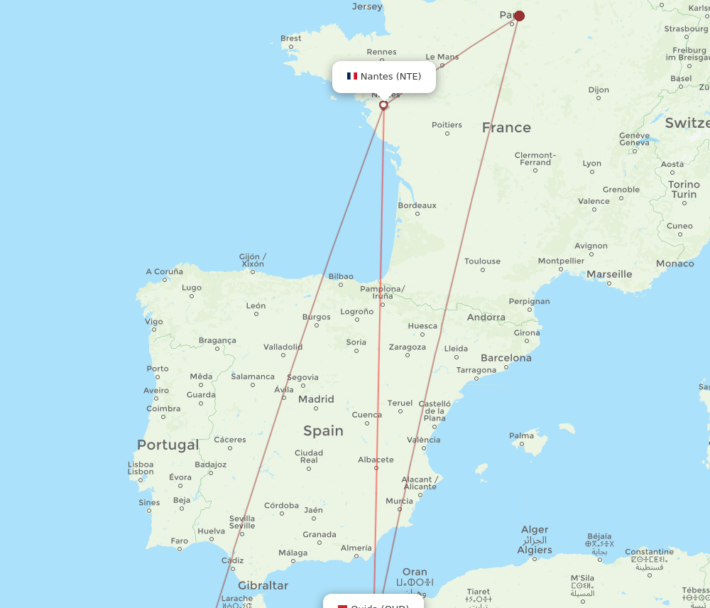 NTE-OUD flight routes