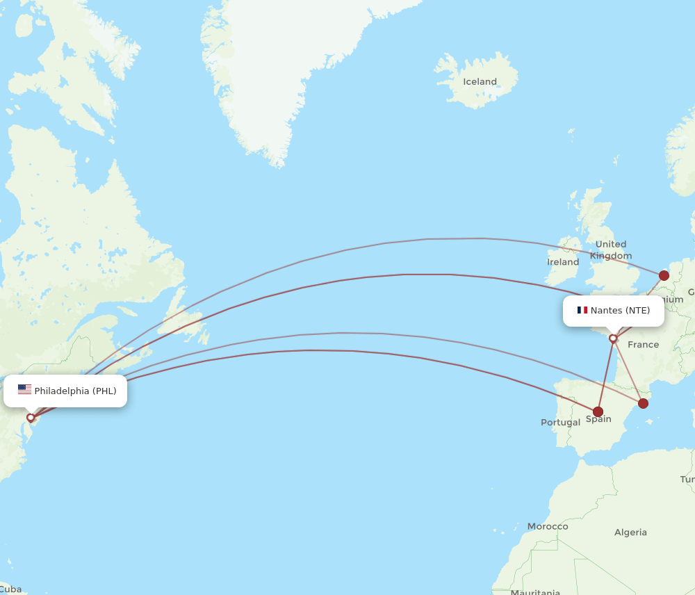 NTE-PHL flight routes