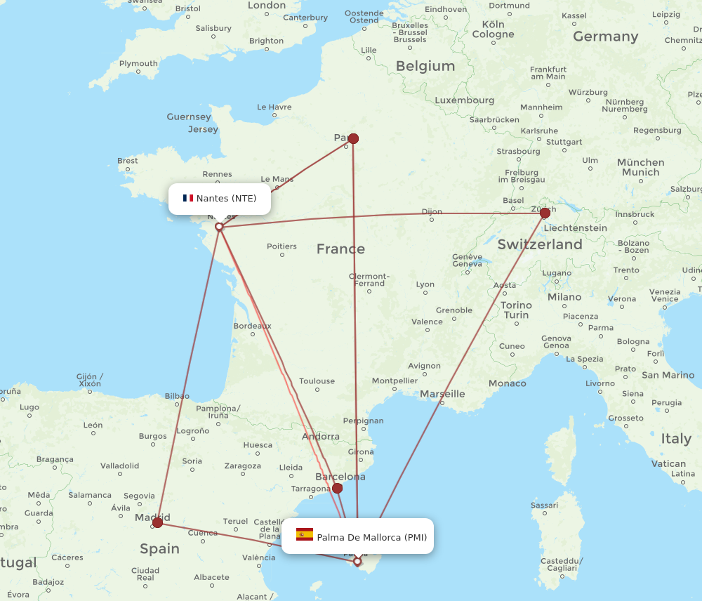 NTE to PMI flights and routes map