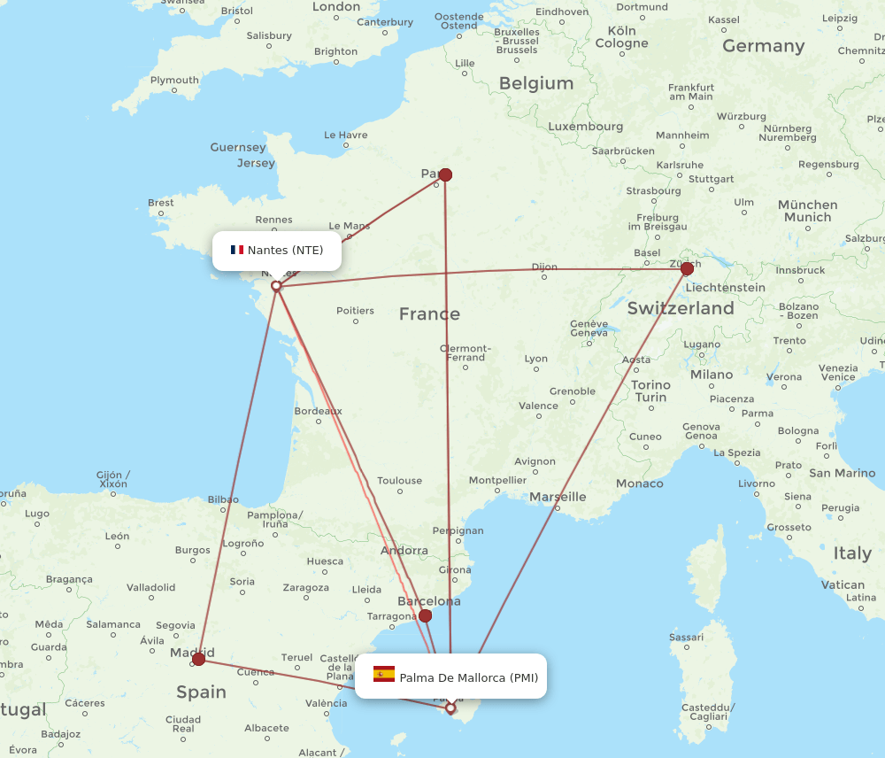 NTE to PMI flights and routes map