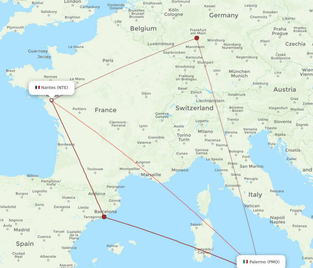 NTE to PMO flights and routes map