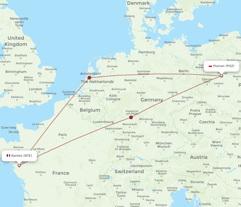 NTE-POZ flight routes