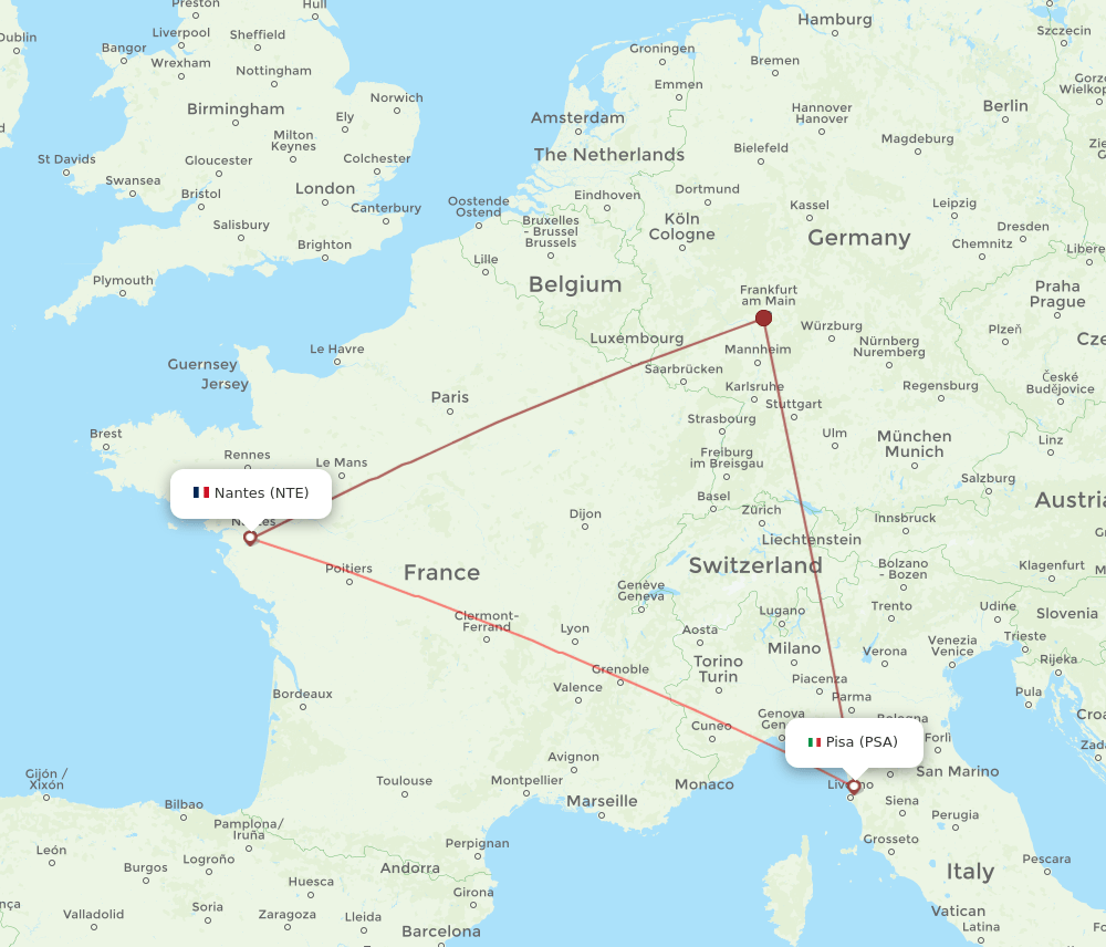 NTE to PSA flights and routes map