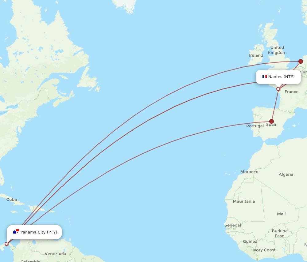 NTE-PTY flight routes