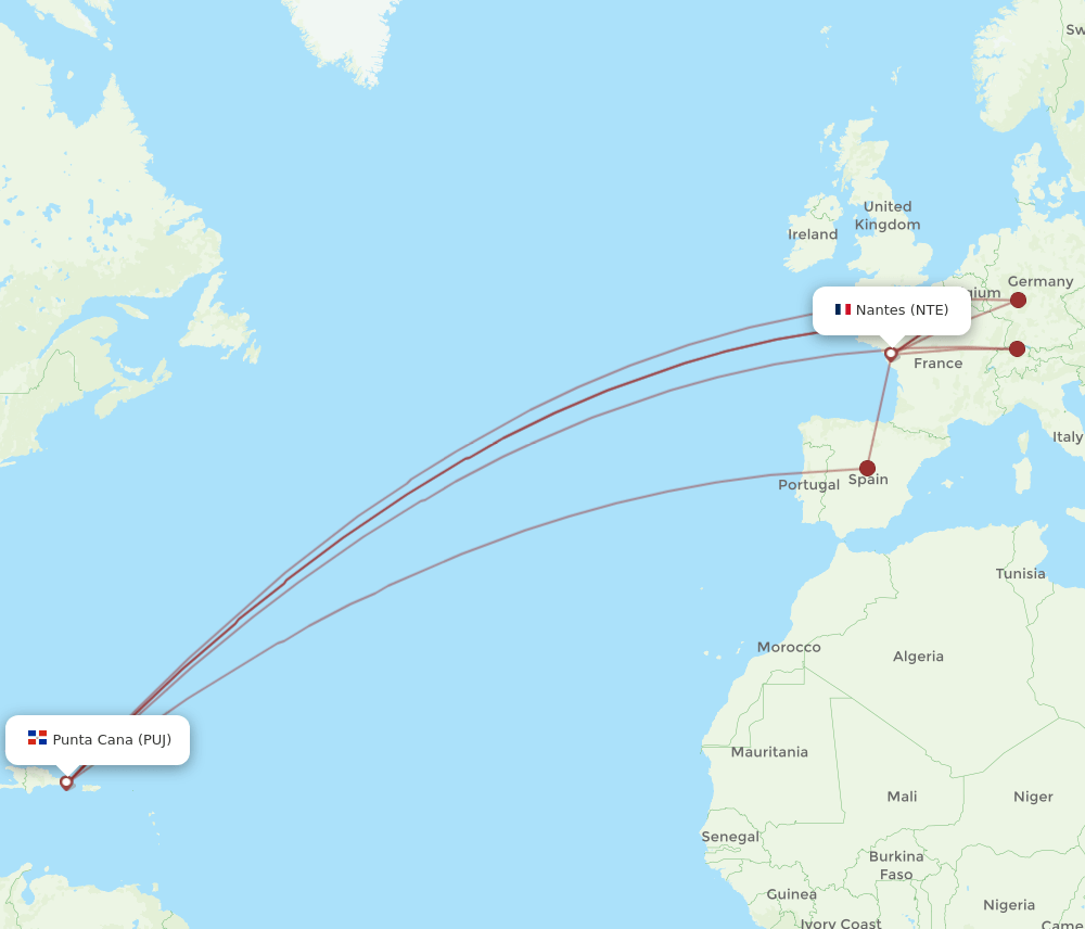 NTE-PUJ flight routes