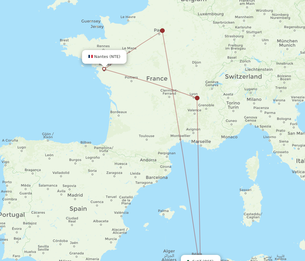 NTE-QSF flight routes