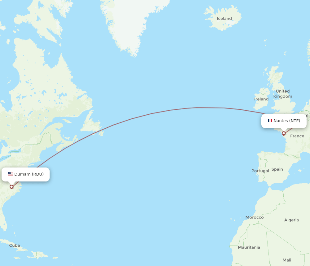 NTE to RDU flights and routes map